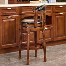 Taburete de bar de madera con tapicería de piel de vaca, giratorio 360°, con respaldo, para la encimera de la cocina, taburete de bar moderno - Negro - Ver 3