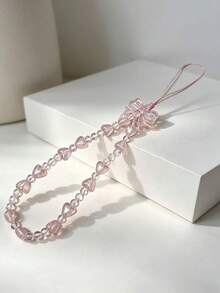 1pc Pink Heart & Bow Phone Lanyard, Girly Beaded Strap, Versatile Phone Case Accessory, Student INS Soft Style Gift For Best Friend - Multicolor - View 1