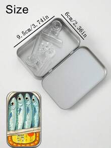 返校季沙丁魚圖案金屬鐵盒 長方形翻蓋式 DIY迷你便攜收納盒，小巧收納容器，可折疊金屬盒，適合存放珠寶、藥丸、縫紉用品等，適用於返校季，適合教室獎勵、整理課桌用品與辦公用品，完美的母親節禮物 - 彩色 - 查看 7