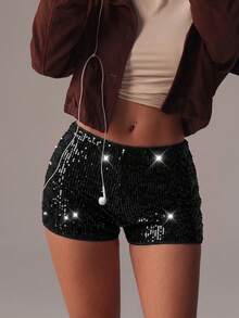 Women's New Leopard Print Beaded Embroidered Casual Shorts, Versatile For All Seasons Black Summer - Black - View 5