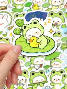 50Pcs Frog Costume Bunny Stickers For Journaling, Cute Rabbit Decals For Scrapbooking, Bullet Journal, Planner, DIY Crafts, Mood Tracking, Greenery Collages, Back To School - Multicolor - View 2