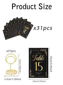 24/31/62pcs Wedding Table Numbers 1-30 With Header Cards, Black And Gold Cards And Holders, For Weddings, Graduations, Baby Showers, Birthdays And Other Occasions, Gold Table Number Set - View 4