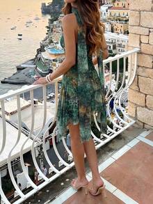 Vestido corto de verano con tirantes finos y estampado de leopardo sexy para mujer - Amarillo - Ver 2