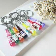 10pcs Random Assorted Multi-Color Resin Beer Bottle Keychains - Miniature Beverage Bottle Key Rings, Women's Party Gifts, Bag Charms & Decorative Accessories - Multicolor - View 3