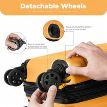 YONSLY 16 Inch Suitcase With Detachable Wheels 360° Combination Lock Double Zipper Soft Rubber Handle Trolley Travel Suitcase For Vacation - 橘色 - 查看 2