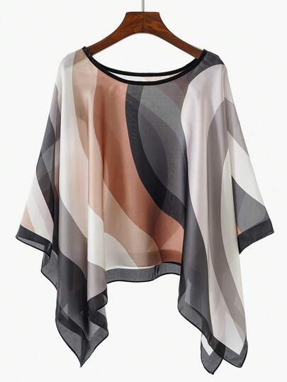 1pc Women's Elegant Minimalist High-End Geometric Wave Morandini Color Block Print Chiffon Cover Up Shawl, Loose Sleeveless Cover Up, Versatile For Summer Outdoor Leisure Travel Sun Protection, Vacationcore