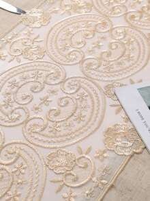 HXARTMIS 1pc French Vintage Lace Trimmed Tablecloth, Linen Texture Rectangular Table Cover, Embroidered Floral Lace Edging, Washable Dining Table Cloth, Suitable For Kitchen, Wedding, Party And Home Decor - Grey Hemp - View 6