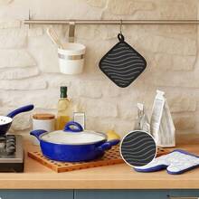 OVEN GLOVE, POT MAT, 2 IN 1 COTTON SILICONE - Black - View 4
