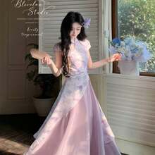Phantom Purple Ryuun New Chinese Improved National Style Dark Pattern Printed Clothing Cheongsam Ryuko Tulle Skirt - Purple - View 1