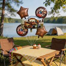 Juego de 5 globos de MINISO Cars, globos de dibujos animados de Rayo McQueen y Mate, decoraciones de globos con forma de estrella y redondos para fiestas de cumpleaños, hogar, vacaciones, festivales, reuniones familiares, fondos de fotos, diseño divertido y caprichoso, colorido y duradero, fácil de configurar, perfecto para crear una atmósfera mágica - Ver 2