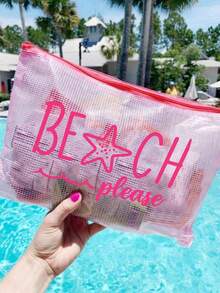 防水時尚海灘包，印有「Beach Please」海星圖案。大容量透明化妝包配尼龍拉鍊 - 輕巧、春夏收納、耐用，適合游泳、海灘、潛水和夏季度假、返校，輕便防曬收納包，適合朋友、家人、閨蜜、同學。生日、節日、派對、婚禮（伴娘）、母親節、教師節、返校禮物的完美禮品與紀念品 - 彩色 - 查看 8