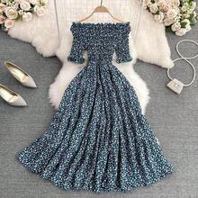 Vestido de Gasa con Estampado Floral para Vacaciones en la Playa, de un Hombro, Cintura Alta, Falda Línea A, Vestido Mid... - Azul Marino - Ver 4