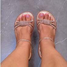 Women's Flat Platform Sandal All In Rhinestone Party Bohemian Party Shiny Rhinestone Party Wedding Office - Bronze - View 3