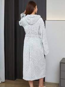 1件珊瑚绒质感连帽浴袍，女士休闲家居服，柔软舒适吸水浴袍，适用于浴室、卧室、泳池，日常必备，居家旅行皆宜，完美礼物之选 - 多色-龜甲袍 - 查看 7