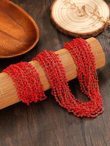 SOUL BEADING طقم قلادة وسوار مصنوع يدويًا بطراز بوهيمي، إكسسوارات يومية عصرية متعددة الاستخدامات - الأحمر - مشاهدة 4
