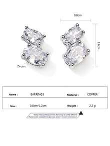 rakol 2pcs Silver Cubic Zirconia Stud Earrings - Silver - View 8