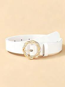 1pc Women's New Twisted Gold Round Buckle Belt, Fashion Versatile Daily Wear Accessory - Coffee Brown - View 5
