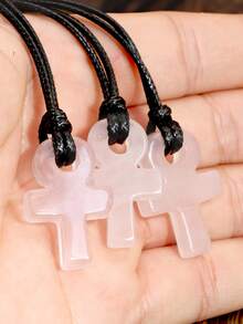 Yumfeel Natural Rose Quartz Ankh Cross Necklace Bohemian Unisex Style Handwoven Everyday Wear Festive/Birthday Gifts Life Symbol Pendant - Pink - View 4
