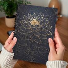 1本蓮花圖案螺旋筆記本，適合辦公與學習使用，專為書寫、冥想、瑜伽與靈性啟發設計，學校用品 - F - 查看 4