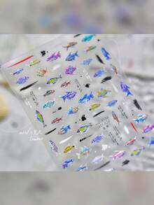 1件裝可愛海洋生物3D浮雕海豚與章魚美甲貼紙，3D水晶美甲貼花，防水女性美甲藝術貼紙 - 彩色 - 查看 9
