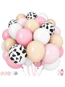 25/50 Stücke Rosa Creme Beige Weiß Latex Ballon Set mit Spirale für Kuh-Muster, Cowgirl, Western, Bauernhof Thema Geburtstag, Hochzeit, Baby Shower Party Dekoration - mehrfarbig - Übersicht 2