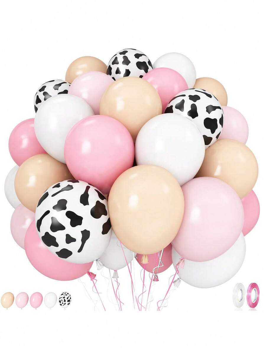 25/50 Stücke Rosa Creme Beige Weiß Latex Ballon Set mit Spirale für Kuh-Muster, Cowgirl, Western, Bauernhof Thema Geburtstag, Hochzeit, Baby Shower Party Dekoration