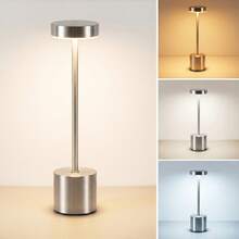 3-Tone Table Lamp Luxurious Bedside Rechargeable Lampshade LED Desk Bedroom Lamp - 銀色 - 查看 10