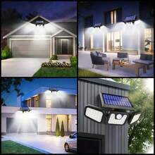 Solar Powered Outdoor Light With Motion Sensor, 3-Head Security Light, Solar Powered, 74 LED/100 LED/Mini Flood Light, With Motion Detection Spotlight, Suitable For Garage, Yard Entrance, Patio, IP65 Waterproof - Black - View 7