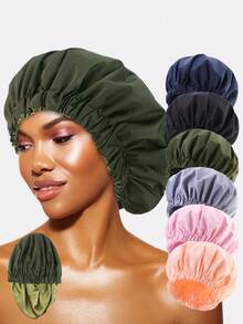 1pc Satin Lined Waterproof Beauty Hair Care Hat, Solid Color Bohemian Polyester Waterproof Hat For Daily Wear In Spring, Autumn And Winter - Multicolor - View 11