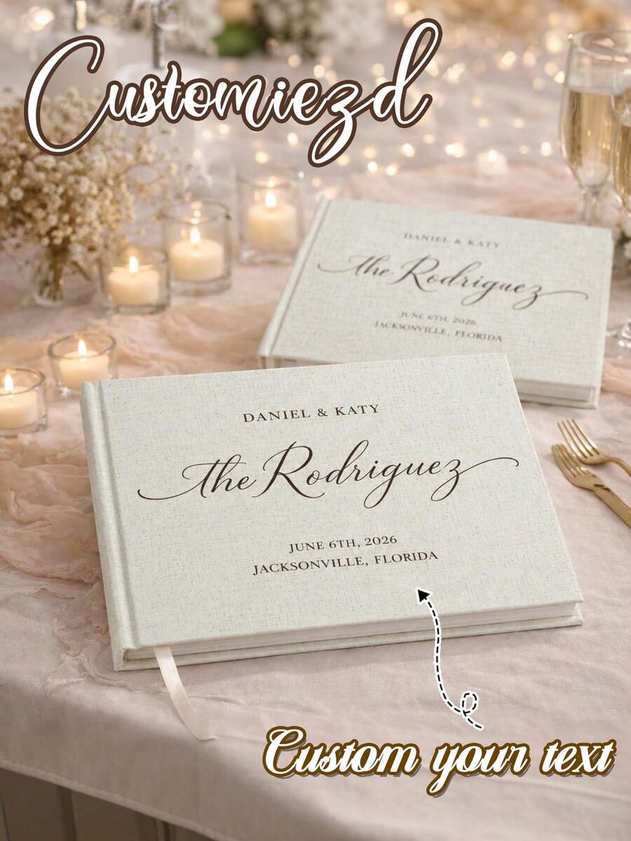 Customized Linen Wedding Guest Book, Personalized Linen Hardcover Photo Album, Photo Guest Book, Wedding Keepsake & Anniversary Commemorative Album, Perfect Gift