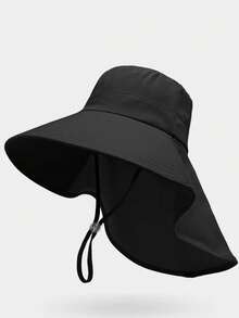 1pc New Neck-Protecting Sun Hat, Women's Sun-Shielding, Face & UV Protection, Large Brim, Casual Polyester Solid Color Outdoor Hat, Suitable For Spring/Autumn Outdoor Activities & Gatherings - Multicolor - View 9