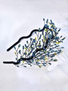 1 pièce Bandeau élégant avec perles de cristal, accessoire de cheveux polyvalent pour mariée et mariage, convient pour les fêtes, les rassemblements, les bals, les festivals, les banquets - Bleu azur - Voir 4