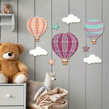 9pcs Nordic Style Macaron Color Hot Air Balloon Wooden Wall Decals, Cloud & Star Combination Baby Room Playful Wall Decoration Set - Multicolor - View 3