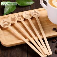 50pcs Disposable Wooden Coffee Stirrers, Various Coffee Pattern Styles, Kitchen Accessories Suitable For Coffee, Milk Tea, Hot Drinks, Cafes, Tea Houses, Kitchens, Parties, Gatherings, Afternoon Tea - Multicolor - View 3