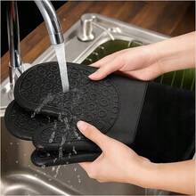 SILICONE OVEN GLOVES FOR GRILL, KITCHEN, OVEN, HEAT-RESISTANT 2 PCS - 黑色 - 查看 6