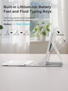 360° Rotating Keyboard Case Compatible With Ipad A16 (11th/10th Gen), 9th/8th/7th Gen (10.2"), Air (10.9"/11"), Made Of TPU Flip Cover PU Leather, Wireless Bluetooth Keyboard (150mAh Battery) And Stand Included, Silver Gray - Silver - View 7