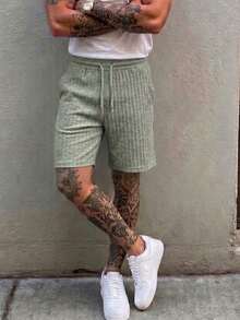Men's Casual Drawstring Wide-Leg Knit Shorts - Olive Green - View 4