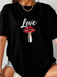 Funny Lipstick Design T-Shirt-1 - Black 5 - View 3
