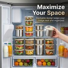 304 Stainless Steel Food Container, Stackable Refrigerator Sealed Fresh-Keeping Box, Fruit And Vegetable Meat Storage Box With Lid, Large Capacity Food Preservation Box, Suitable For Kitchen Food Storage And Organization - Multicolor - View 5