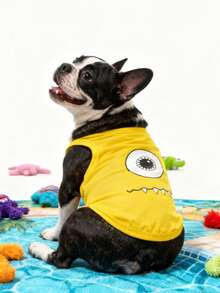 LUCKIE PAW 1pc Big Eye Pattern Pet Vest, Physical Flea Protection, Reduces Shedding, Heat Insulation, Breathable Dog Vest, Suitable For Large And Small Dogs And Cats Indoor - Yellow - View 3