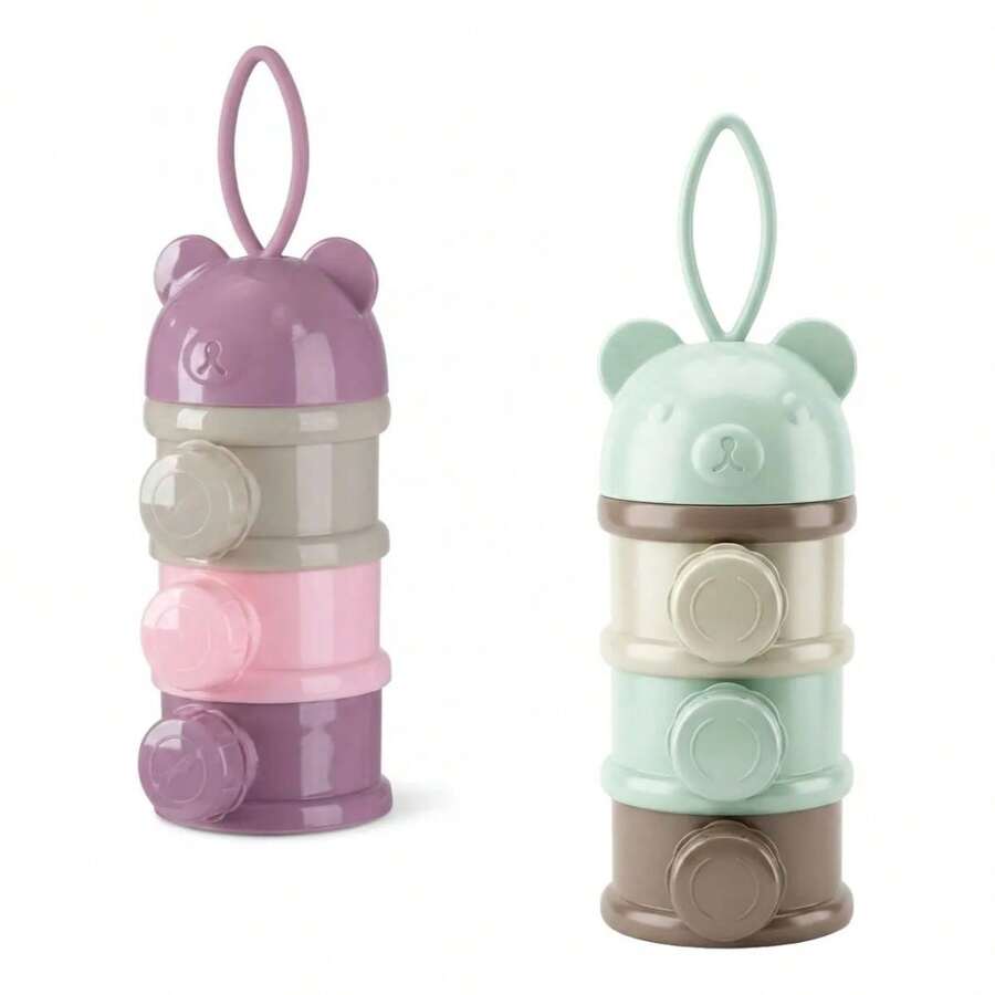 Portable Stackable Bear 3-Layer Powdered Milk Dispenser - Green - View 1