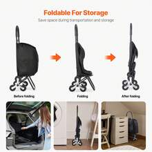 Foldable Shopping Trolley, 450x350x965mm, 6-Wheeled Stair-Climbing Hand Truck, Oxford Fabric Storage Bag, For Shopping, Office, Moving, Transport, Outdoor Use, Laundry, Black - Einkaufsstil Schwarz 110lbs EVA 6 Räder Legierter Stahl - View 5