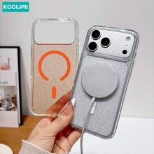 Koolife 1件装粉色闪光磁吸手机壳，二合一PC+TPU防震保护套，透明边框闪亮亮片，兼容MagSafe，适用于Apple 17/17pro/17promax/16/15 - 粉色 - 查看 6