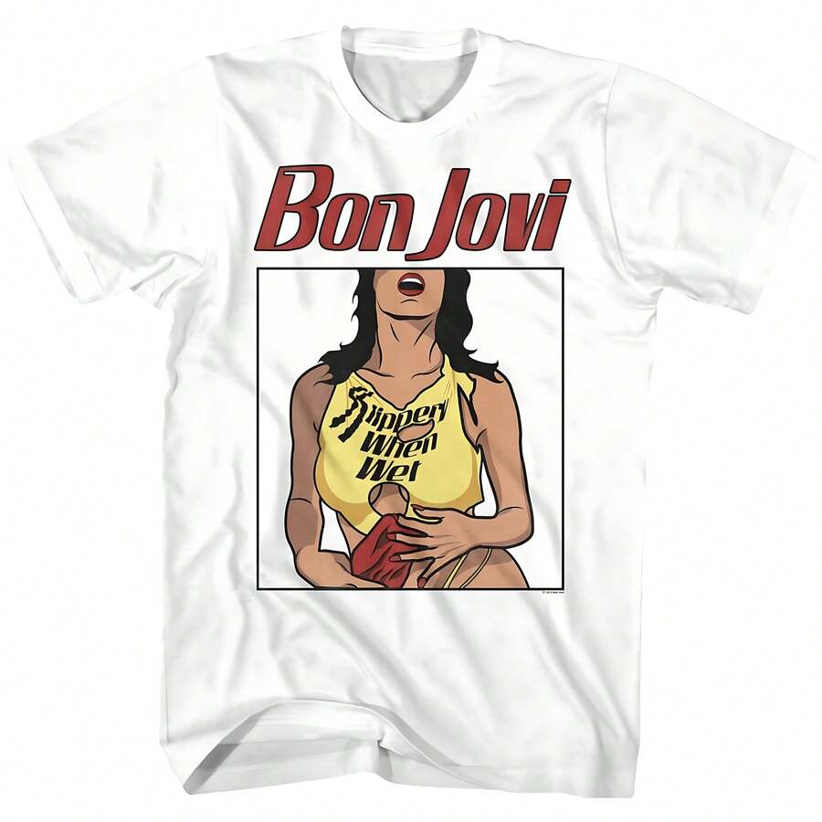 Bon JoviAAA Slippery When Wet White Adult T-Shirt - White - View 1