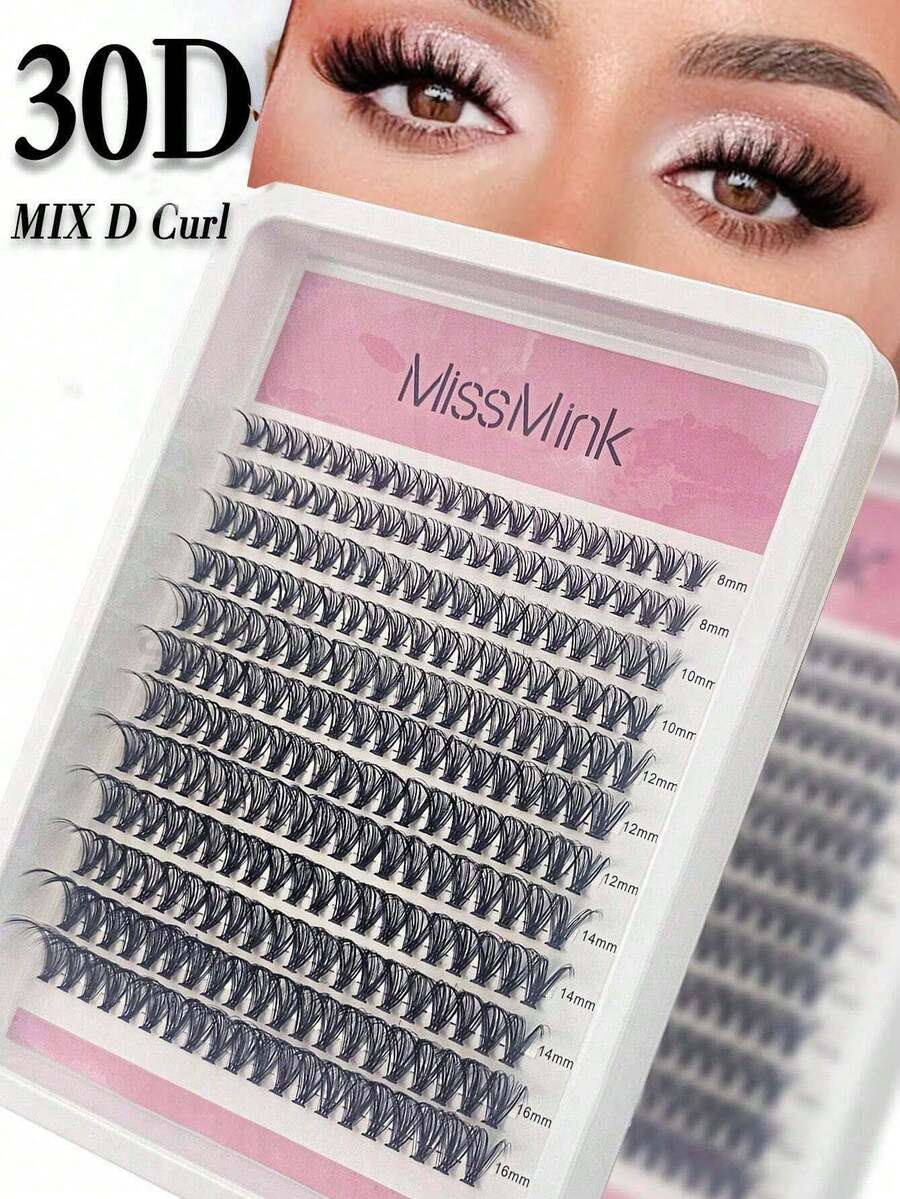 Miss Mink 30D 40D 50D Curly Soft Natural Look False Eyelashes, 8-16mm Mixed, 0.07mm D Curl, 12 Rows 240 Pieces, Waterproof Mink Hair Single Cluster 3D Precise Fit For Daily Makeup, Lightweight Portable Design Suitable For Daily Life, Parties And All Occasions - D - View 1