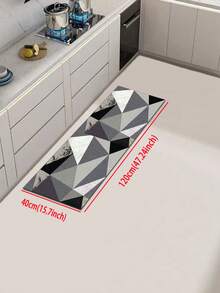 3.5mm Thick Absorbent Rubber Kitchen Mat, Large Or Small Rug, Modern Geometric Abstract Design In Black, White And Gray Tones With Layered Triangle Patterns, Faux Marble Texture Decorative Carpet, Can Be Trimmed To Fit Kitchen, Living Room Or Bedroom - Multicolor - View 17