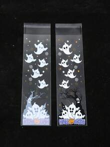 100 túi kẹo Halloween trong suốt, túi quà Halloween hình bí ngô ma, túi kẹo tiệc Halloween, đồ dùng tiệc Halloween, trang trí phân phát kẹo Halloween, túi đóng gói quà tiệc Halloween, túi trang trí kẹo dẻo Halloween, túi đóng gói kẹo hồ lô Halloween, túi đóng gói thực phẩm trong suốt Halloween, túi nướng bánh quy Halloween, túi quà tặng tiệc Halloween, quà tặng Halloween - Con ma dễ thương - Xem 10
