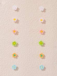 6 Pairs Multicolor Cute Fashion Floral Stud Earrings Set For Women, Suitable For Daily Wear, Dating And Outings, Jewelry Holiday Gift For Friends - Multicolor - View 1