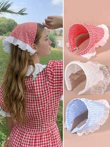 1pc Plaid Headband, Triangular Scarf Headwrap, French Country Style Lace Decor Casual Headband, Suitable For Various Occasions, Hair Band, Hair Scrunchie, Gift For Teenagers - Multicolor - View 1