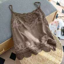 Camiseta de verano de mujer con diseño vintage, casual y holgada, de unicolor, con bordados y encaje calado - Negro - Ver 8